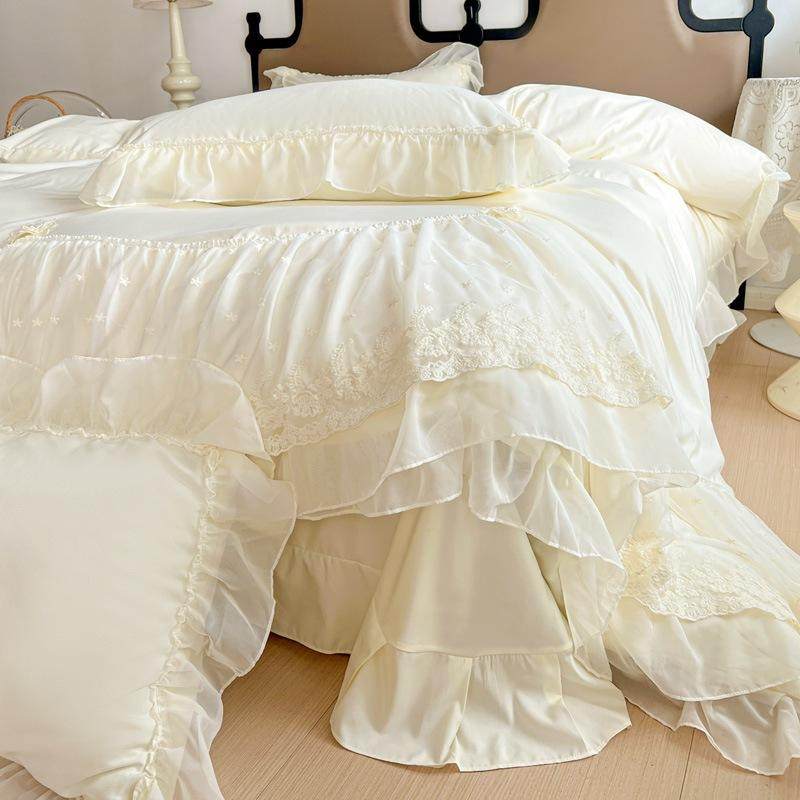 轻法式纱裙糯小棉爱丽莎雪纺花边四件套少女感床品舒适透气套件,床上用品,床垫/床褥/床护垫/榻榻米床垫,淘宝优惠券,粉丝福利购,淘宝优惠卷