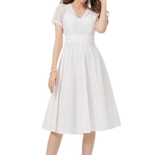 Lace slimming collar patchwork dress, banquet wedding