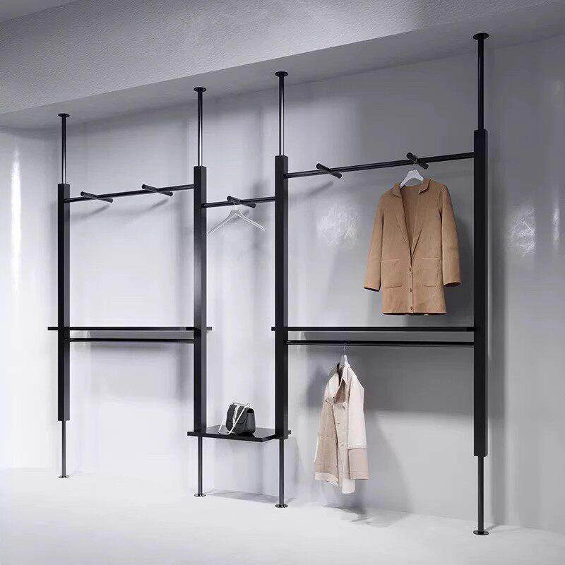 服装店展示架上墙铁艺男女装婚纱店铺陈列架子顶天立地黑色服装架