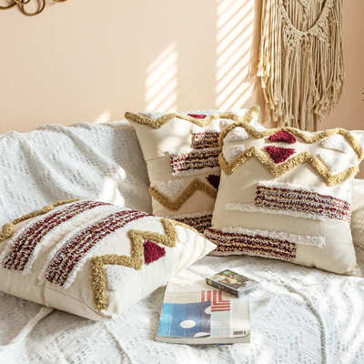 热销 印度刺绣簇绒抱枕 pillow北欧摩洛哥简约流苏靠垫抱枕套