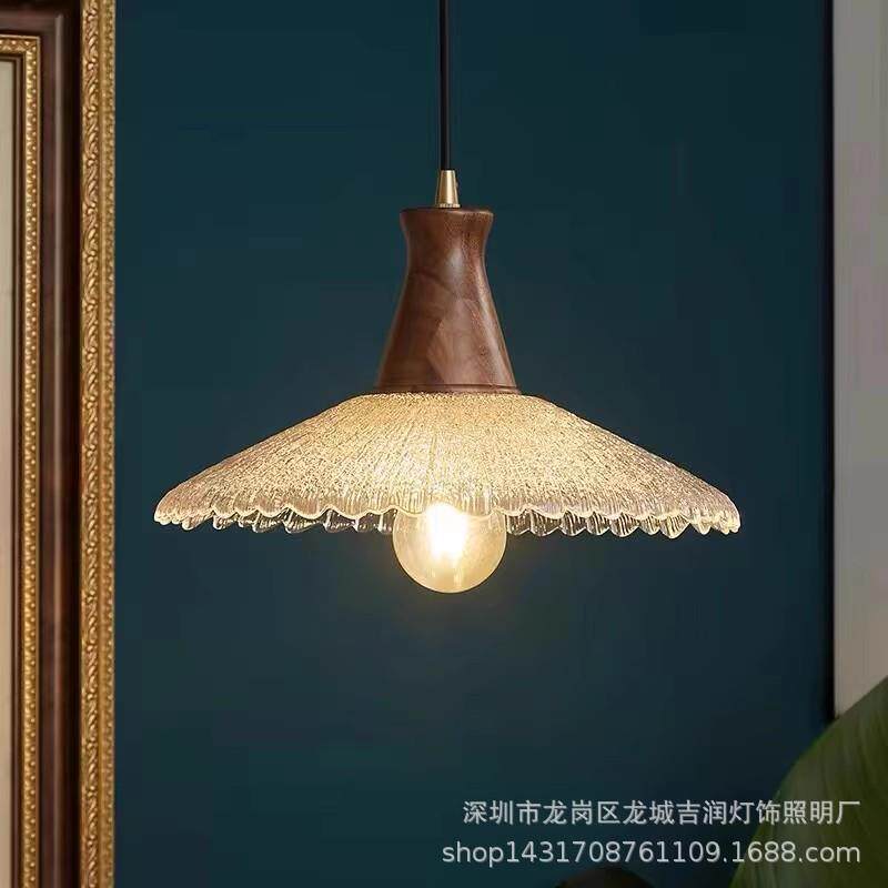 中古日式法式全铜复古餐厅玄关吧台卧室床头美式胡桃木玻璃小吊灯