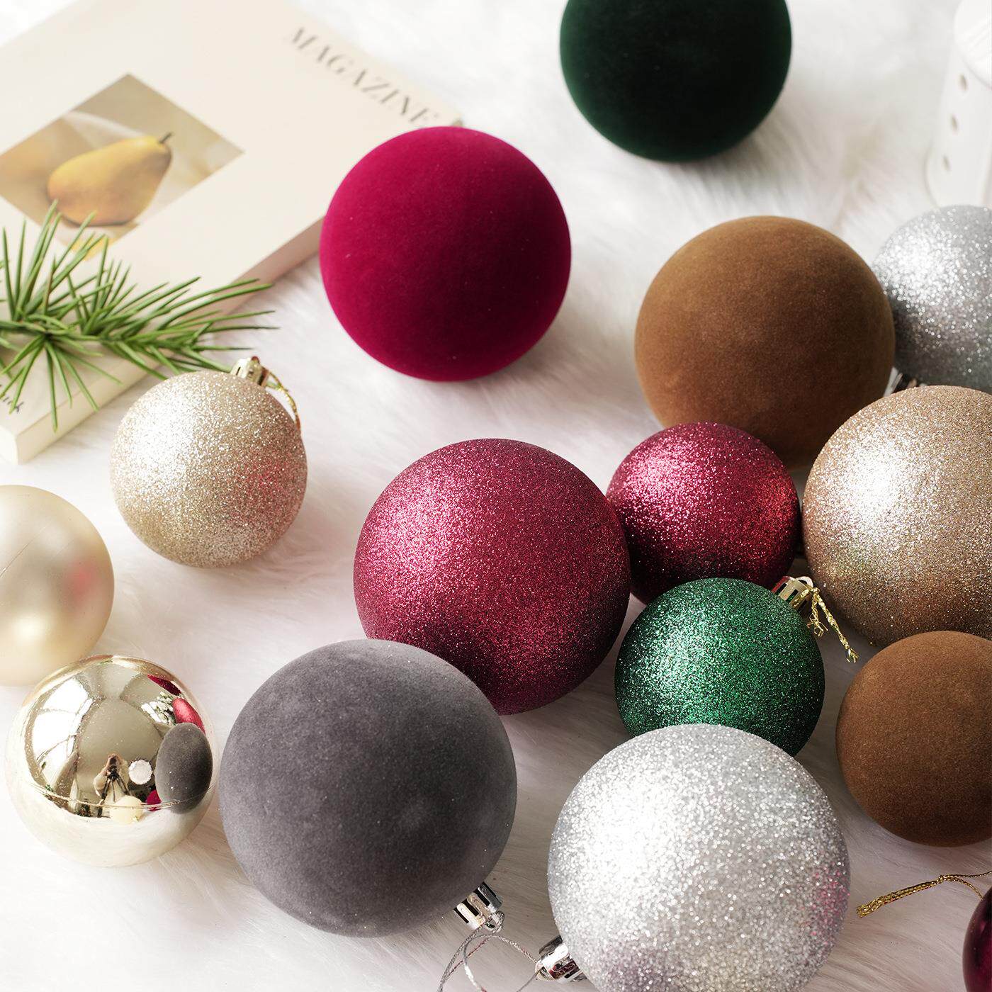 跨境6CM/8CM圣诞球套餐桶装球24个装吊球圣诞树装饰挂饰布置道具