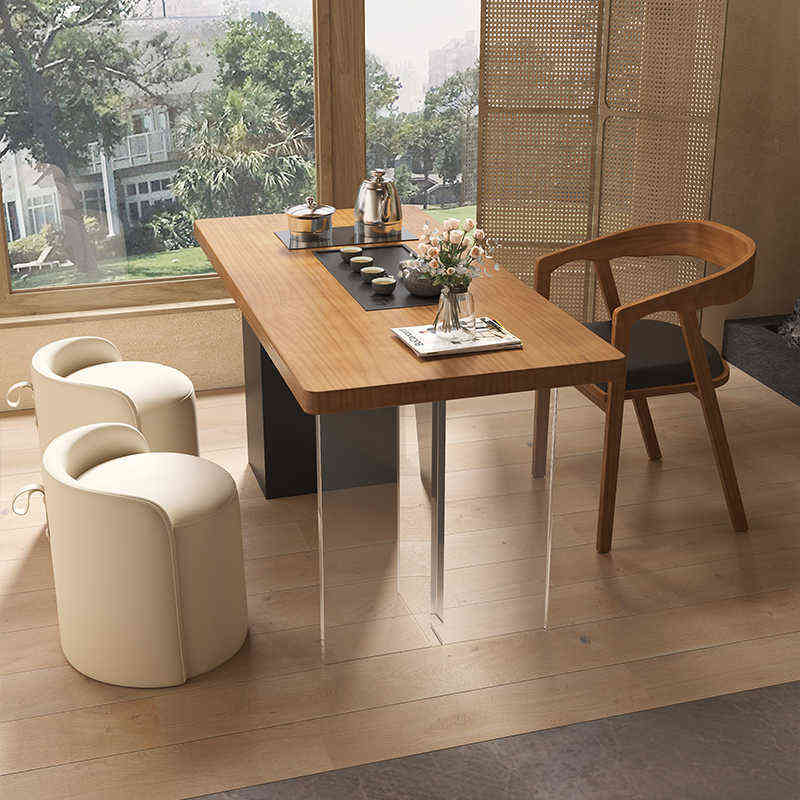 实木阳台小茶桌新中式亚克力悬浮茶台小户型家用客厅泡茶桌椅一体