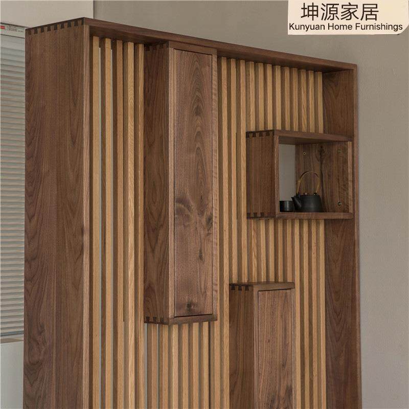 北美黑胡桃木红橡木樱桃木屏风榫卯玄关隔断博古架现代简约中式