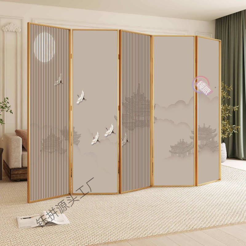 新中式屏风隔断客厅入户玄关房间办公室可移动折叠铝合金折屏遮挡