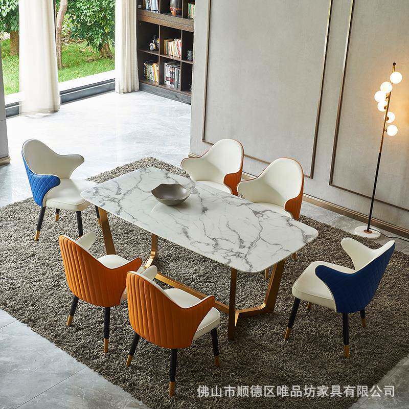 轻奢实木餐椅大理石餐桌椅组合靠背洽谈桌椅咖啡厅接待圆桌阳台桌