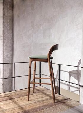 胡吧椅现代简ATN约酒吧椅台子实木高脚凳黑桃木吧台凳高前台脚椅
