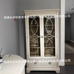 北美之家女王系列实木酒柜美式玻璃门餐边柜家用复古白双门展示柜