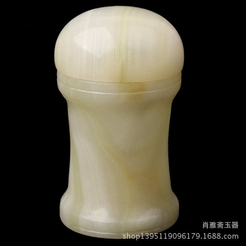 阿富汗缠丝玉牙签筒 家居摆设玉雕工艺品玉石牙签盒桌面摆件