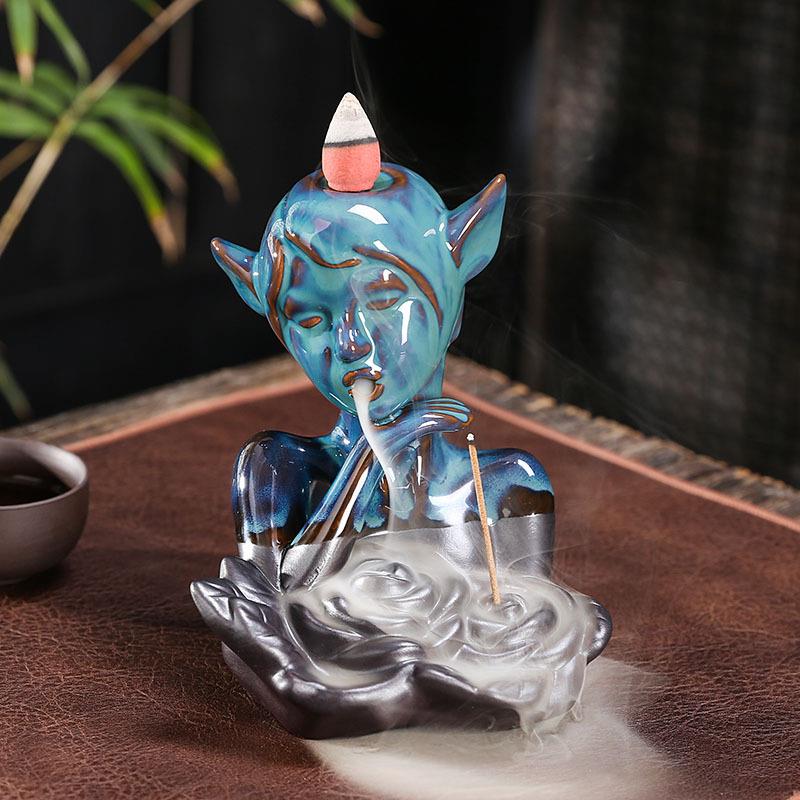 跨境陶瓷倒流香薰炉情人节摆件创意欧美精灵美女檀香倒流香炉
