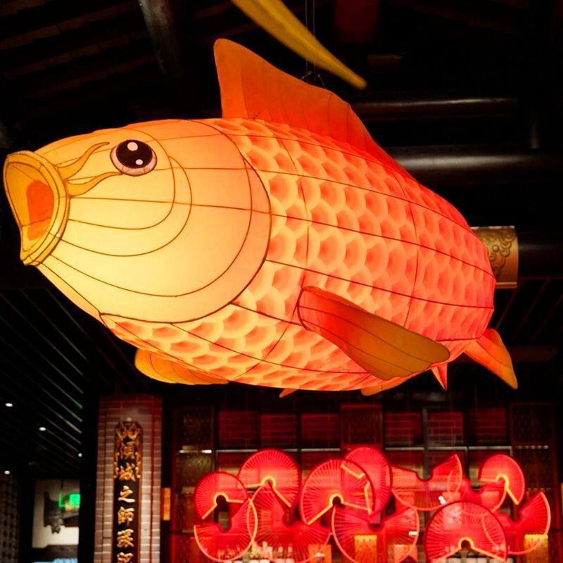 鱼灯笼造型花灯鲤鱼灯笼国潮装饰创意餐厅店街景区亮化吊彩会定作