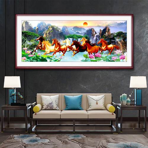 八匹马画客厅挂画马成功办公室沙发背景墙装饰画中国画马书房壁画