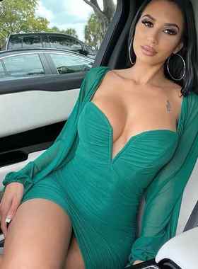 fit backless short dress temperament lantern slim pleated