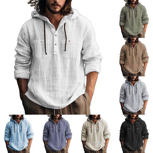 Men's hooded long sleeved hoodie cotton linen men's