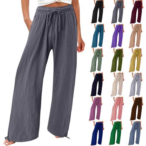 2025 Elastic Casual Solid Color Trousers Wide Leg Pants Wide
