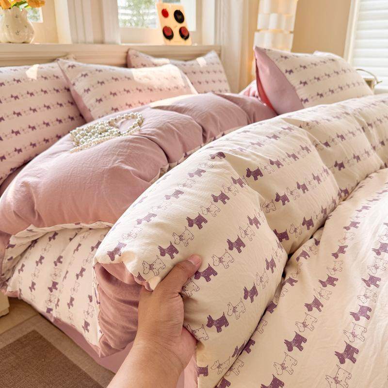 韩国小袋古法水洗棉云感棉清新博主风床单被套学生租房四件套,床上用品,床品套件/四件套/多件套,淘宝优惠券,粉丝福利购,淘宝优惠卷