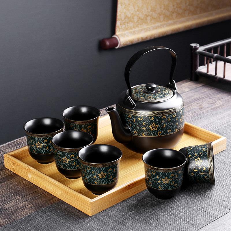 覆古风提梁泡茶壶大容量冷凉水具套装家用耐高温陶瓷功夫茶杯礼品