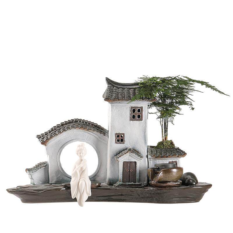 流水摆件循环水古法养鱼缸造景装饰室内增氧陶瓷自动过滤流水配件