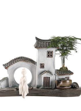 流水摆件循环水古法养鱼缸造景装饰室内增氧陶瓷自动过滤流水配件