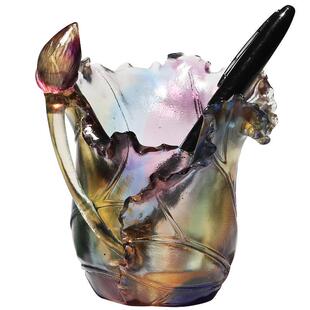 正品琉璃女荷花笔筒摆件办公老板桌送高领导的生日礼物档工艺品室