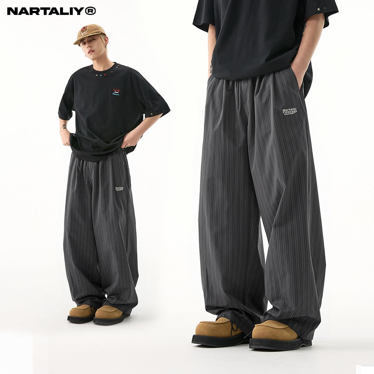 NARTALIY美式复古竖条纹直筒阔腿休闲裤男女慵懒宽松春夏潮牌长裤
