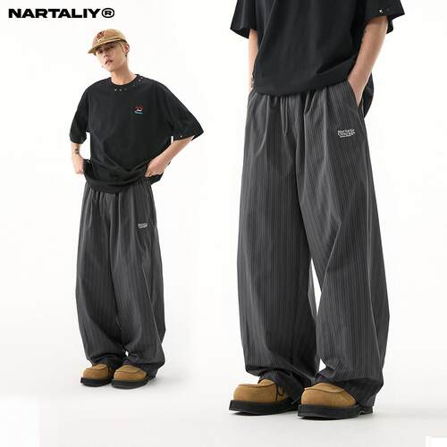 NARTALIY美式复古竖条纹直筒阔腿休闲裤男女慵懒宽松春夏潮牌长裤