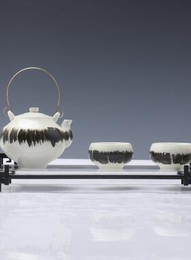 现代新中式创意陶瓷杯茶具茶壶组合样板房间茶室软装下叠配饰摆件