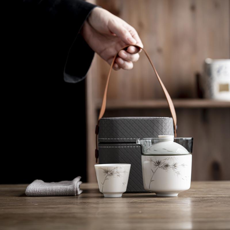 旅行茶具套装户外便捷手绘快客杯一壶两杯个人专用茶杯随身泡茶壶