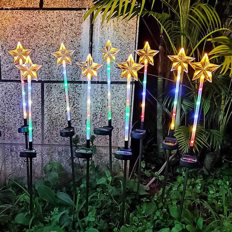 新款直销LED太阳能装饰五角星地插灯户外庭院花园装饰灯星星草坪