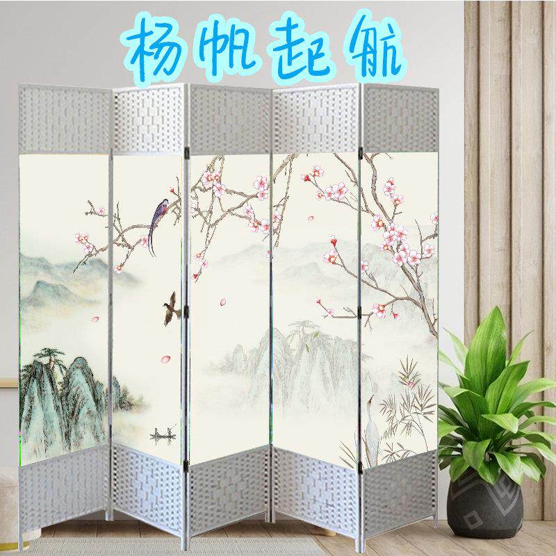 隔断屏风可折叠移动中式客厅玄关墙水墨画尺寸定制饭店新款折屏