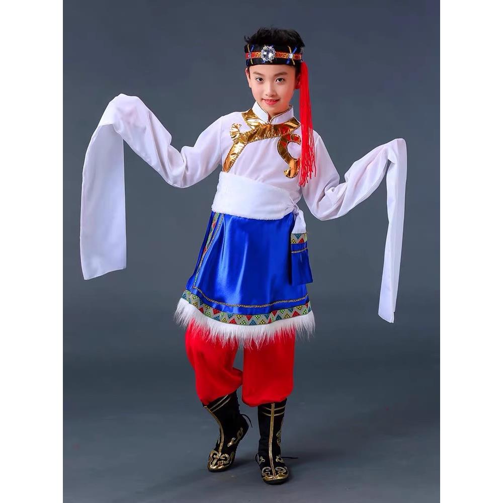 高档水袖长藏袖族舞蹈服装女演出长装裙儿童服饰民族演舞台表藏袍