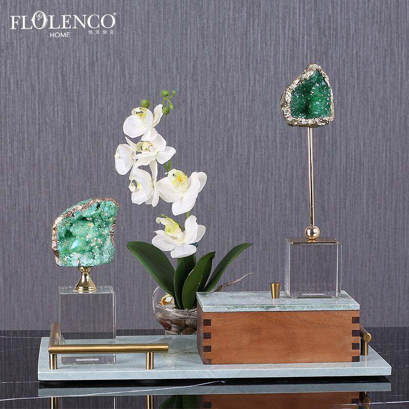 现代简约水晶绿玛瑙摆件装饰时尚创意客厅样板房家居软装工艺品