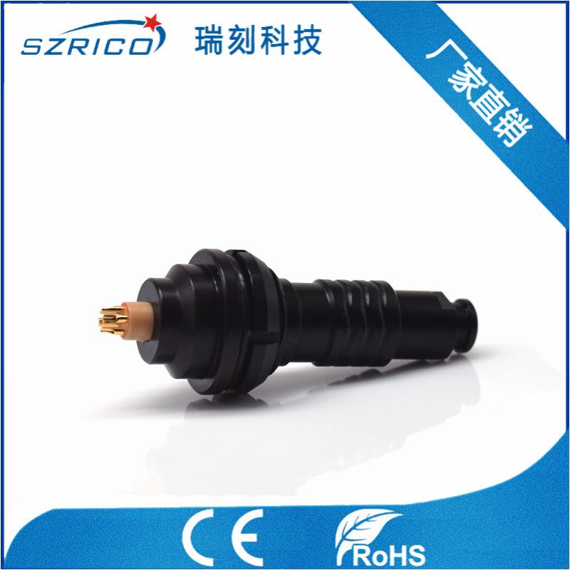 0K4芯金属IP67连接器 自锁直式圆形航空插镀金针孔线束黑铬插头座
