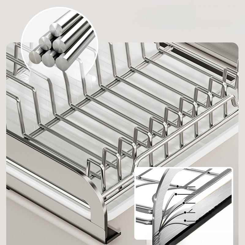 抽拉碗碟架不锈钢碗碟收纳架厨房碗架橱柜内抽屉式碗柜沥水碗迪鹏