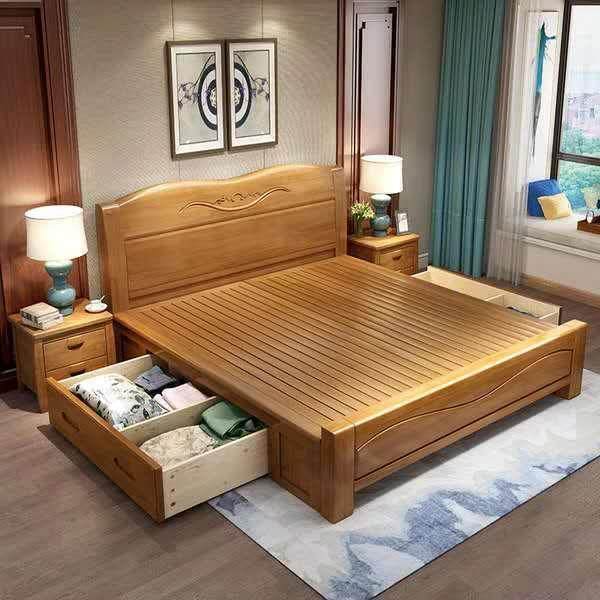 【爆款直降】RXQ实木米.双人床主.米单床人储物卧床.米床中式