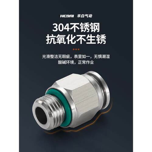 304不锈钢气动快速接头快插螺纹直通PC6/8/10/12/16-01/2分3/8-04