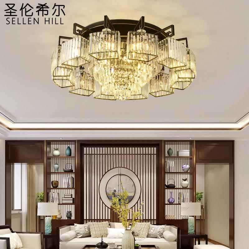 新式书轻奢吸中顶灯圆形卧LED室K9水晶客厅房间家用餐厅7027全屋