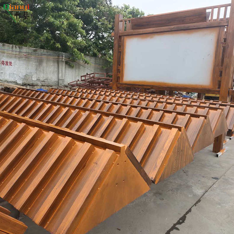 仿古仿木纹烤漆宣传栏户外带雨棚宣传栏广告牌景区现场组装导向牌