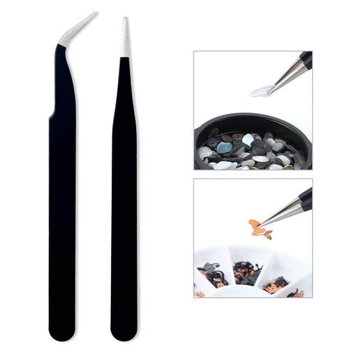 Black curved head nail art stainless steel tweezers, hand ac