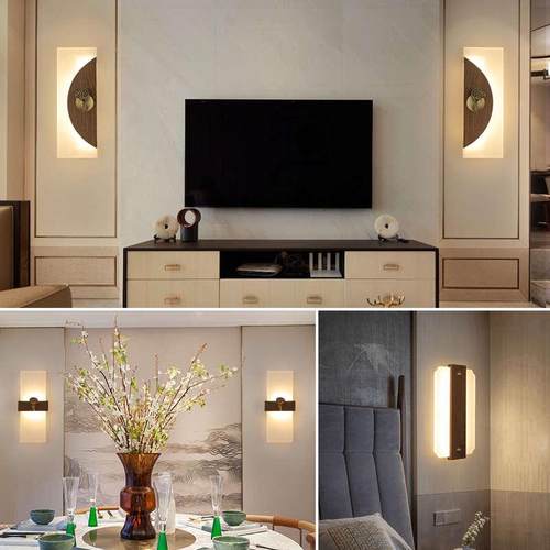 新中式走廊过道背景简约实木现代客厅床头灯灯具壁灯墙卧室楼梯间