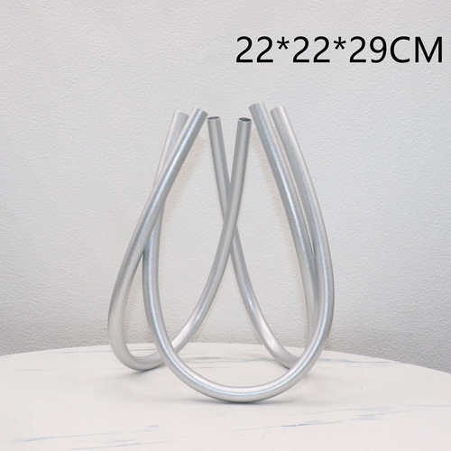 桌面装饰品金摆件现代简约交器客厅金属银色圆管样板间花插织花