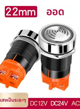 金属蜂鸣器报警器22MM间断闪光LED红色发光断续有源声12/24/220V