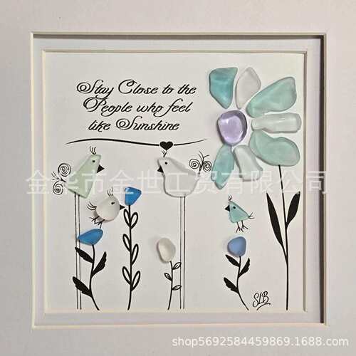 跨境新品Flowers Sea Glass Bird Art花朵海玻璃鸟艺术