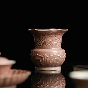墨己 紫红汝釉仰莲瓣花艺建水茶道配件仿古花瓶水盂茶席废水缸