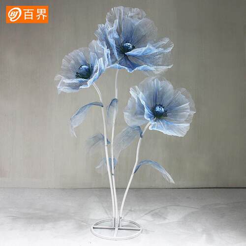 真丝花橱窗美陈摆件纱花t台装饰场景布置婚礼路引商场客厅摄影店