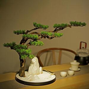 新中式仿真迎客松摆件玄关客厅办公室绿植盆栽家居装饰品山水造景