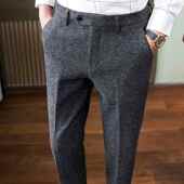 子0204w 款 高端西裤 男裤 修身 男春季 休闲裤 抓绒裤 男士 直筒长裤