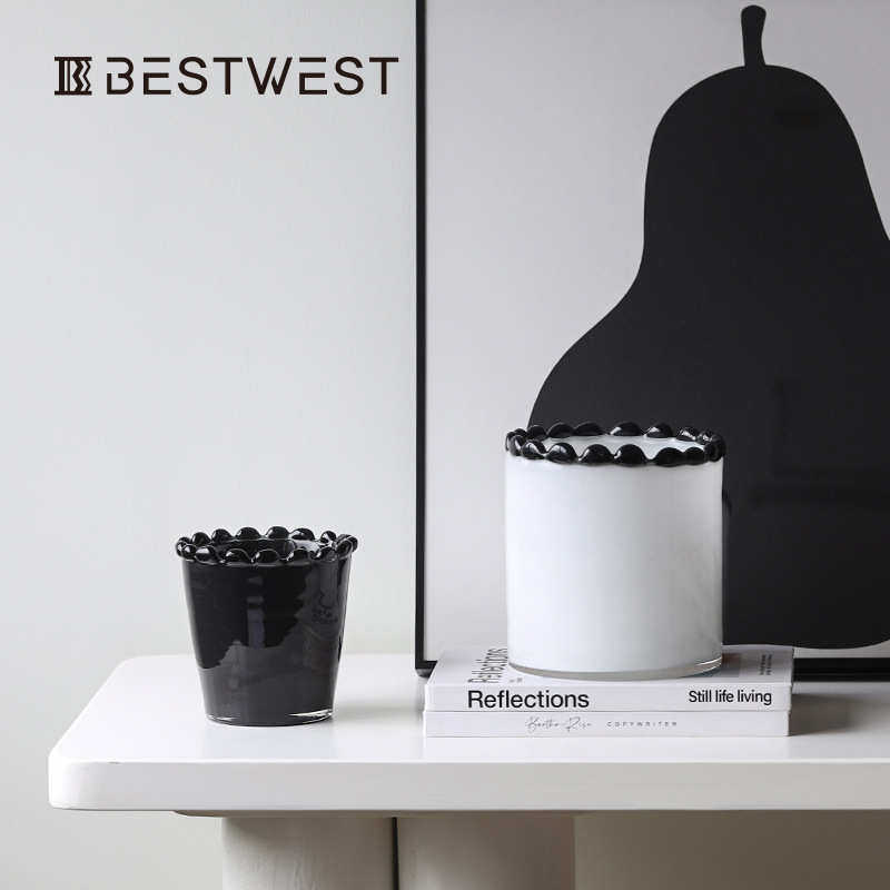 Best west 黑白花边直筒圆柱玻璃花瓶轻奢高级感香薰器皿花器摆件,家居饰品,花瓶,淘宝优惠券,粉丝福利购,淘宝优惠卷