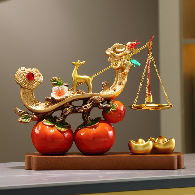 一鹿有你柿柿称心如意摆件新中式乔迁新居开业结婚礼物高档礼盒装