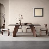 中古餐风木小型岩板669A桌现代简约餐桌椅户组实合胡桃色长方形饭